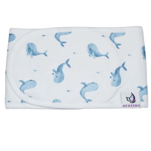 MEMEENO Belly Band for Colic & Gas Relief, Organic Cotton, Self-Warming for Fussy Newborn (Ceta Whale)