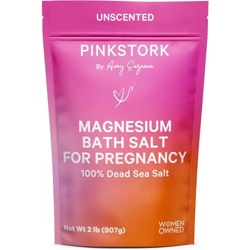 Pink Stork Pregnancy Bath Flakes: Magnesium Bath Salts for Pregnant Women, Dead Sea Salts for Soaking in Bath or Foot Soak, Pregnancy Must Haves, Unscented Without Parabens or Fragrance, 2 lbs