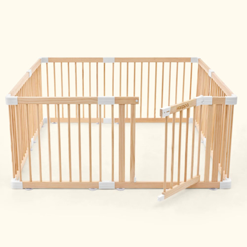 HARPPA Wooden Baby Gate Playpen | Non-Toxic Foldable DIY Adjustable Play Yard for Infants & Toddlers – Natural Finish Baby Fence for Small & Large Spaces