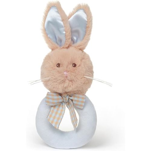 Bearington Collection Baby Lil' Bunny, 5.5 in Plush Bunny Rabbit Stuffed Animal, Soft Baby Rattles and Plush Rings Gift - Newborn Toy