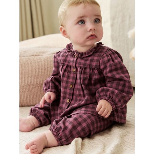 Purple Gingham Baby Woven Long Sleeve Tops and Trousers 2 Piece Set (0mths-2yrs)