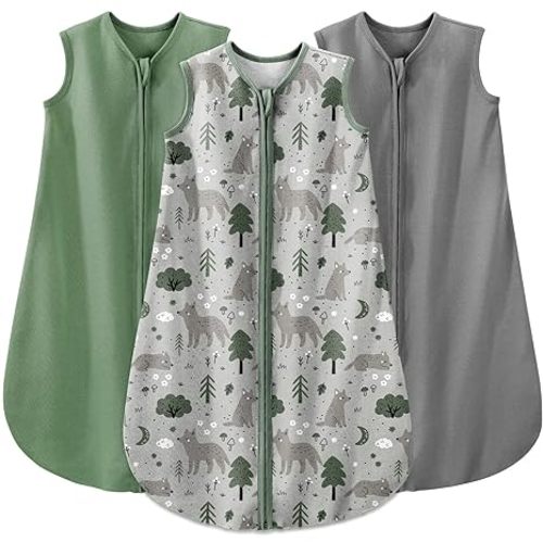 Yoofoss Baby Sleep Sack 6-12 Months Baby Wearable Blanket 100% Organic Cotton 2-Way Zipper Toddler Sleeping Sack, 3 Pack Soft Lightweight Sleep Sacks for Babies