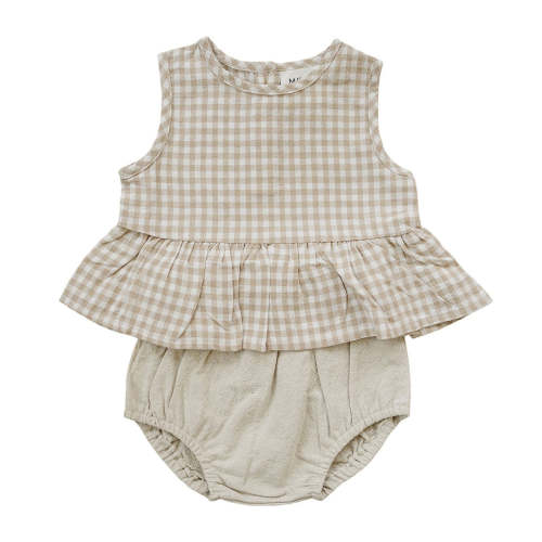 Oatmeal Gingham Peplum Set | The Baby Cubby