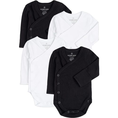 Baby Side Snap Bodysuit Set, 100% Cotton Boy Girl Unisex Kimono Onesie, 4 Pack
