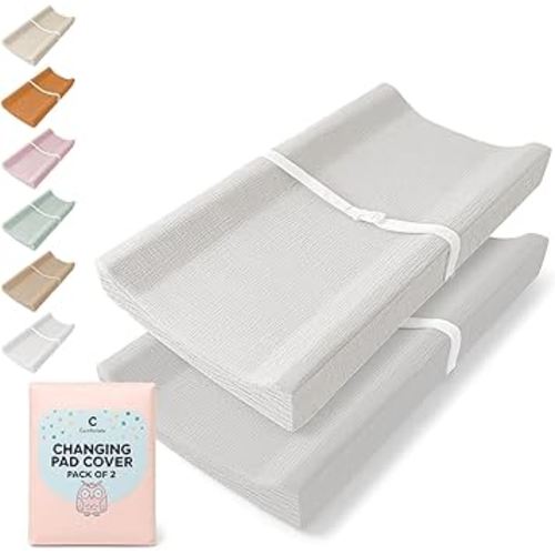 Muslin Changing Pad Cover 2 Pack, Soft Baby Changing Pad Covers, Stays in Place, Fits Standard 32x16 Inches Changing Pads, No Shrink, Perfect for Baby Girls (White)