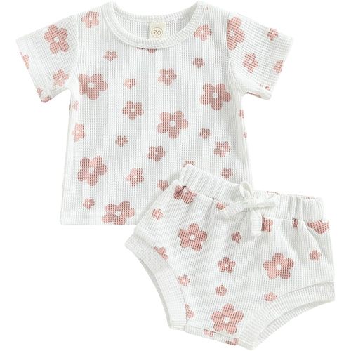 LIOMENGZI Baby Girl Summer Clothes Baby Girl Outfit Flower Print T Shirt Top Elastic Waist Short Infant Newborn Clothing Set
