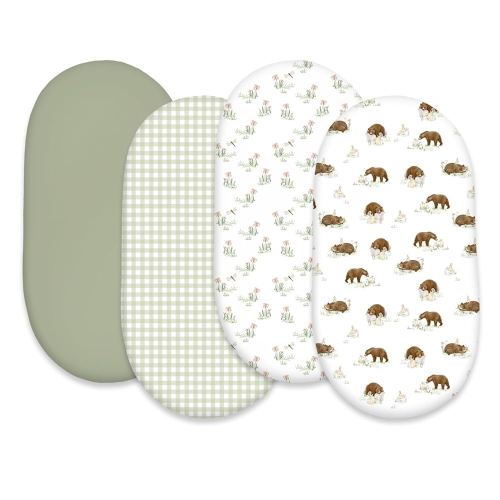 Gllquen Baby Bassinet Sheets 4 Pack, Breathable Cozy Fitted Mattress Sheet, Elastic Travel Crib Fashionable Pattern, Standard Cradle Safe Sheets for Baby Boys Girls 32"x16"(Forest Tale)