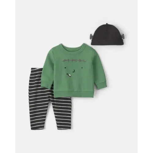 Baby 3-Piece Halloween Monster Top & Pant Set - Green/Black | Carter's