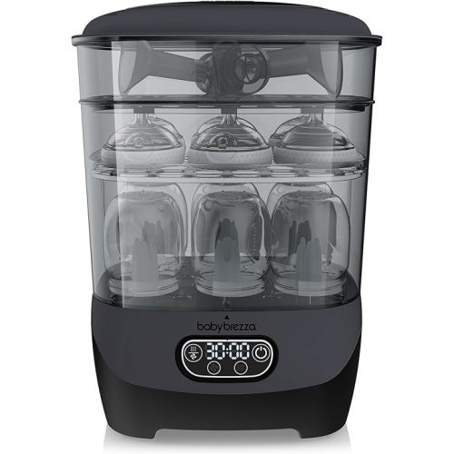 Baby Brezza Bottle Sterilizer and Dryer Advanced – 33% Faster - Largest Capacity Steam Sanitizer - Universal Sterilization Machine for All Bottles + Pump Parts - HEPA Air Filter, Charcoal