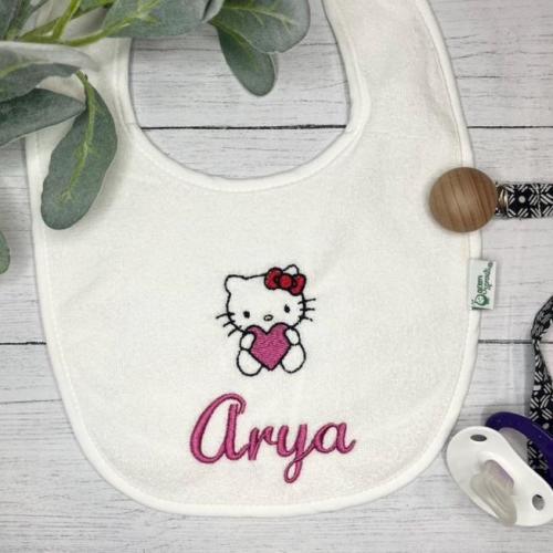Hello Kitty with Heart Custom Embroidered Waterproof Baby Bib, Personalized Bib for Girl