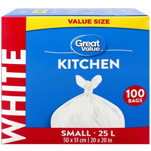25L Great Value Small Kitchen Garbage Bags 100ct
