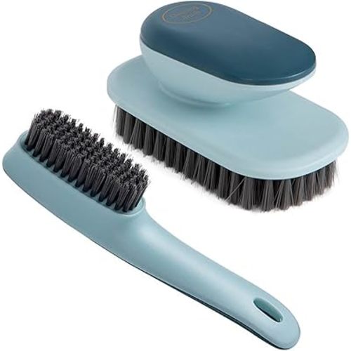 Laundry Scrub Brush 2 Pack Soft Bristle Brush for Stains & Clothes - Household Cleaning Tool for Bathroom Countertops & Bathtubs (Blue)