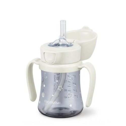 Grosmimi PPSU Straw Cup with Flip Top - 6oz (12 Months+) Space White 6oz