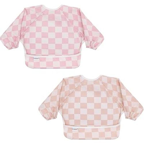 ALVABABY Baby Bibs Mess Proof Baby Bib Full Sleeve 2 Packs Waterproof Bib for Toddlers Tug Proof Closure Waterproof Washable Adjustable Girls Feeding Bib 2WDJ04-CA