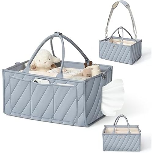 Baby Diaper Caddy with Adjustable Shoulder Strap – Multi-Functional Organizer Diaper Bag Gift for Newborn Essentials, Baby Registry must-have, Wipes & Changing Needs with Straps for Stroller