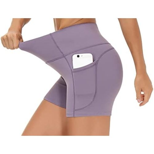 THE GYM PEOPLE Women's High Waist Workout Shorts Breathable Dolphin Split Elastic Lounge Yoga Shorts