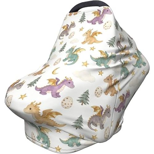 Dragon Print Car Seat Covers Baby Multi-Use Cute Dragon Car Seat Canopy Carrier Cover, Breathable Breastfeeding Cover Boys & Girls