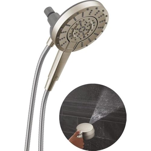 Delta 5-Setting In2ition 2-in-1 Dual Shower Head with Handheld High Pressure ProClean Spray, Brushed Nickel Detachable Shower Head with Hose, 1.75 GPM Flow Rate, Spotshield Brushed Nickel 75548SN