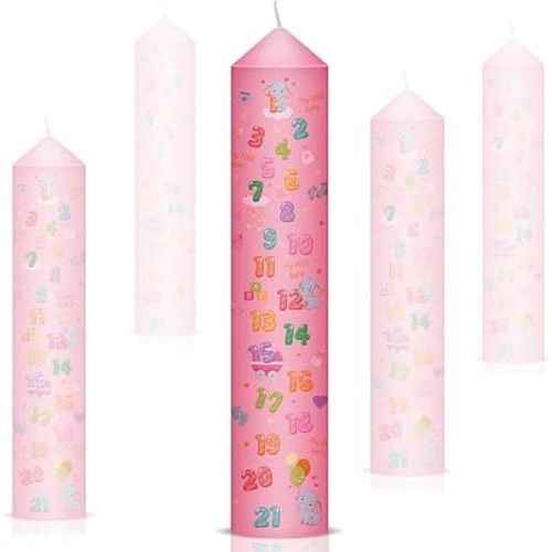 Jutom Birthday Countdown Candles Baby Shower 10 Inches Tall Birthday Pillar Candle First 1-21 Pillar Pink Annual for Girls Baby Shower Favor