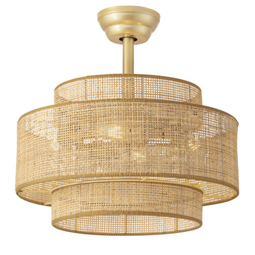 Dakota Fields Boho Fandelier Ceiling Fan with Light Rattan Chandelier Fan Remote Gold Caged Ceiling Fan with Light for Bedroom, Living Room Nursery Foyer Kitchen(6 Speed, Timing Adjustable Height) & Reviews | Wayfair
