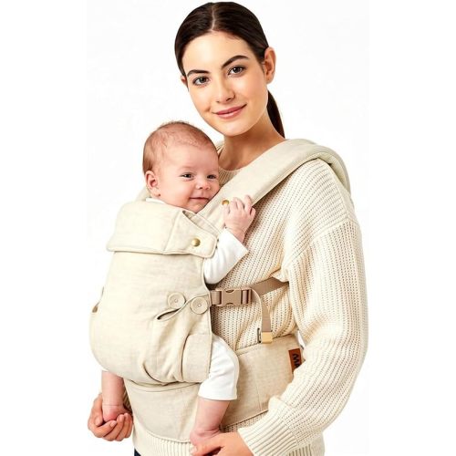 LONW Baby Carrier for Newborn to Toddler-7-45 lbs 0-36 Months Versatile & Adjustable Linen Carrier with Front Pocket Headrest Support for Moms, Dads, Beige