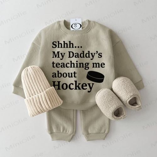 SHHH... MY DADDY'S TEACHING ME ABOUT HOCKEY Baby Grey Green 2-piece Set