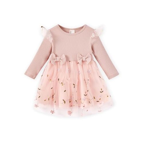 PATPAT Baby Girl Dress Christmas Winter Toddler Birthday Party Tulle Long Sleeve Tutu Dresses 3-24 Months Clothes
