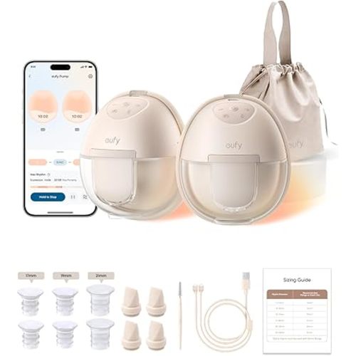 eufy Security Heated Breast Pump S1, Hands-Free Breast Pump with Industry-Leading HeatFlow Tech, App-Controlled OptiRhythm, Hospital-Grade Suction, Leakproof, Slim and Ultra-Quiet for in-Bra Use