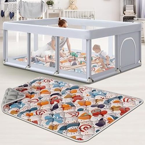 Baby Playpen with Mat 74x50 in PlayPen for Babies and Toddlers, Large Play Yards for Indoor & Outdoor with Zipper Gates, Breathable Mesh