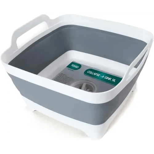 FOSJGO Collapsible Dish Basin with Drain Plug, Foldable Sink, 2.4 Gal (9L)