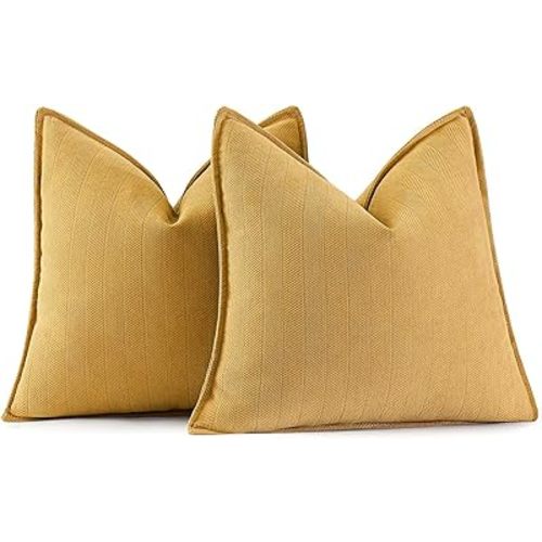 MIULEE Pack of 2 Gold Decorative Pillow Covers 18x18 Inch Soft Chenille Luxurious Couch Throw Pillows Farmhouse Cushion Covers with Elegant Design for Sofa Bedroom Living Room Home Decor