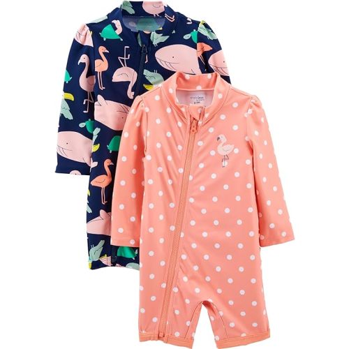 Simple Joys by Carter's Toddlers and Baby Girls' 1-Piece Zip Rashguards, Pack of 2 - 18M