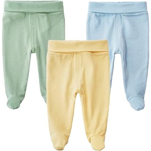 Teach Leanbh Infant Baby 3 Pack Footed Pants Cotton High Waist Casual Leggings