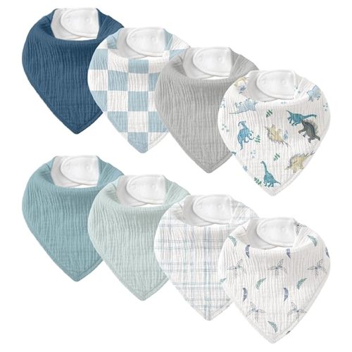Muslin Baby Bibs 8 Pack, Baby Bandana Drool Bib for Drooling and Teething, Cotton Soft Absorbent for Girls Boys BC
