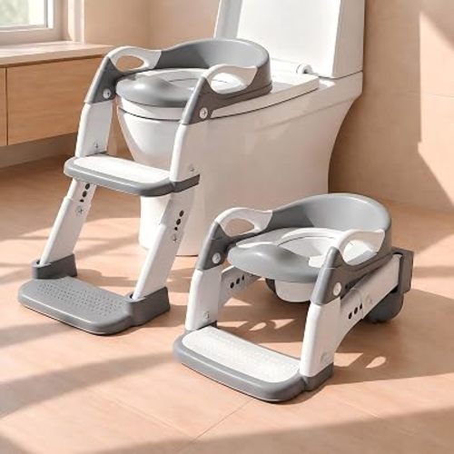 3-in-1 Potty Training Toilet Seat with Ladder for Toddlers, Foldable Toddler Toilet Seat with Step Stool, Height Adjustable Potty Chair with Soft Cushion & Splash Guard for Boys Girls