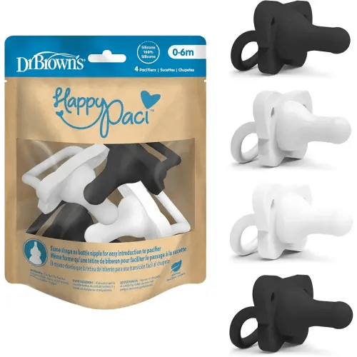 Dr. Brown's HappyPaci Silicone Pacifier, Gray, Black, White, 0-6m, 4-Pack
