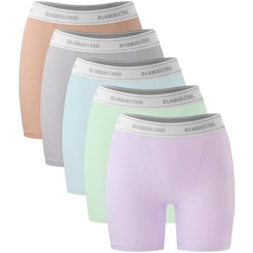 BAMBOO COOL Womens BoyShorts Underwear Full Coverage Ladies Panties High Waisted Boxer Briefs Breathable Stretch 5 Pack