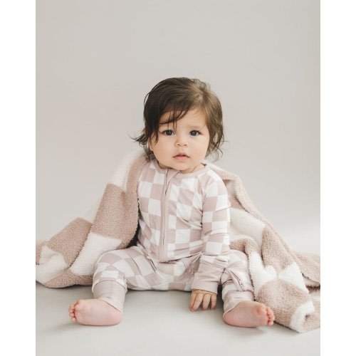 Checkered Plush Blanket | Latte