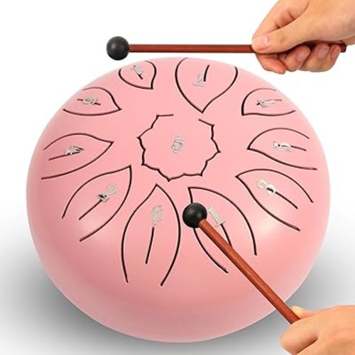 Steel Tongue Drum 6 Inch 11 Notes, C Major Tongue Drum Rain Chime Outside, Chakra Drum for Rain, Rain Drum with mallets for Musical Education Entertainment Zen Meditation Yoga Gifts (pink)
