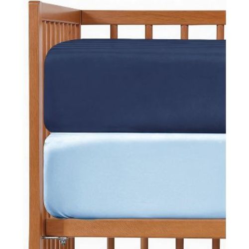 CGK Linens Microfiber Baby Crib Sheets – 2-Pack, Soft, Breathable Fitted Crib Sheets, Oeko-Tex Certified in Navy Baby Blue, Size Standard Crib/Toddler