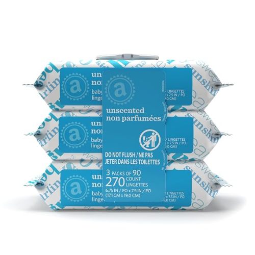 Amazon Elements Baby Wipes, Unscented, Hypoallergenic, Alcohol-Free, With Aloe and Vitamin E, 810 Count, Flip-Top Packs