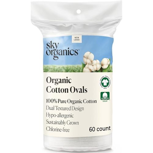 Sky Organics Organic Premium Cotton Large Pads for Makeup Removal, Cleansing, Toner Application, 100% Pure Organic Cotton with GOTS Certified, Dual Textured Design, DIY ebook Included