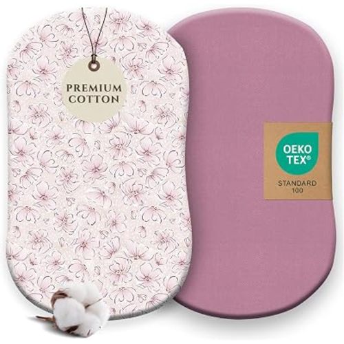 Pobi Baby Bassinet Sheets for Girls, 2-Pack, Cotton Blend (Blossom)