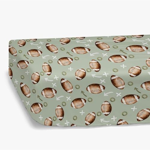 HawSkgFub Football American Sport Fitted Standard Crib Sheet for Baby Boys, Green Football Game Toddler Mattress Cover, Soft Breathable Stretchy Nursery Bed Sheets Decor Kids Gift 52" x 28"
