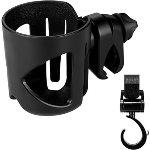 Accmor Stroller Cup Holder with Hook, Universal Cup Holder for Walker Wheelchair Bike, 360° Rotatable Stroller Cup Holder Attachment Accessories for Walker, Wheelchair, Scooter