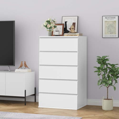 Homfa 5 Drawer White Dresser, Modern Storage Cabinet for Bedroom,Tall Chest of Drawers for Living Room