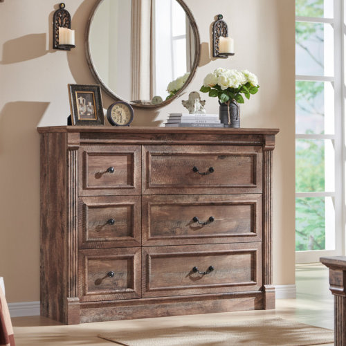 Winston Porter Burlington Farmhouse 6 Drawers Dresser for Bedroom, 48" Wide Large Dressers & Chests of Drawers w/Roman Column & Reviews | Wayfair