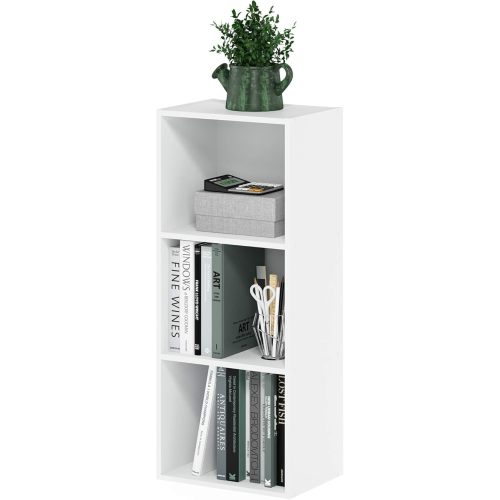 Furinno LUDER Book Shelf, 3-Cube Bookshelf, Bookcase with Open Shelves, 9.3 x 12 x 31.5, Easy Assembly, for Living Room, Bedroom, Home Office, White