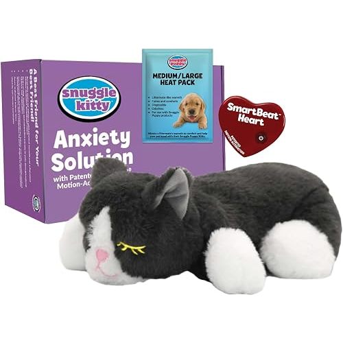 Snuggle Kitty Heartbeat Cat Toy, Calming Comfort, Kittens - Grey and White