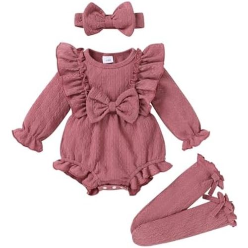 YOUNGER TREE Newborn Baby Girl Clothes Sweater Long Sleeve Ruffle Bow Romper Bodysuit Spring Fall Winter Outfits